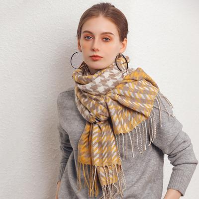 Women Scarf Tassel Winter Thick Warm Shawl Houndstooth Plaid