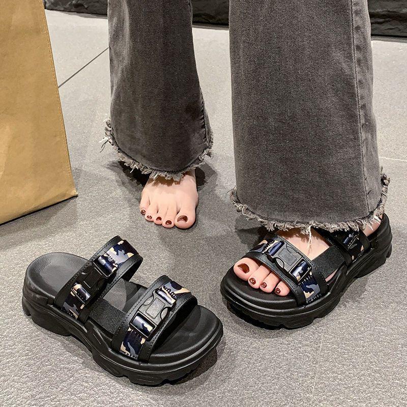 Slippers women's summer outer wear 2025 summer new fashion word heightened thick bottom soft bottom casual versatile slippers women's summer