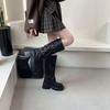 Autumn and winter new retro western cowboy boots women's thick-soled thick heel belt buckle high knight boots slim long boots