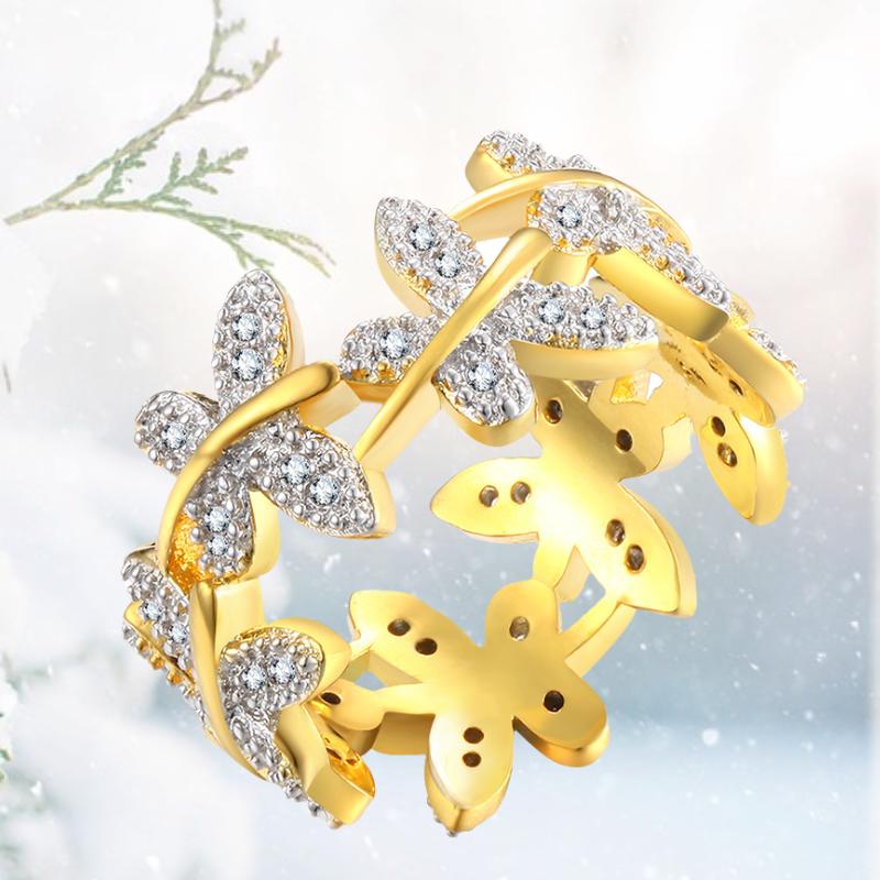 Woman Styling Butterfly Gold Ring Brass Plating Wedding Romantic Fashion Gift
