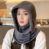 Women's fleece warm ear protection scarf integrated hat autumn and winter men's pullover one-piece hat outdoor skiing