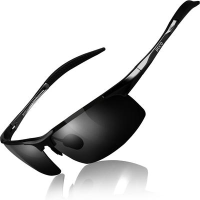 [DUCO] Men's Polarized Sports Sunglasses, UV400, Black, AL-MG Alloy, Ultra-lightweight, for Driving/Cycling/Fishing/Running/Golf 8177