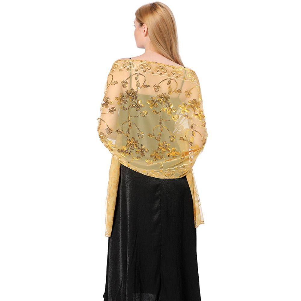 Tulle Embroidery Sequins Shawls Sheer Belly Dancing Scarf Evening Dress Scarf Belly Dancing Belt