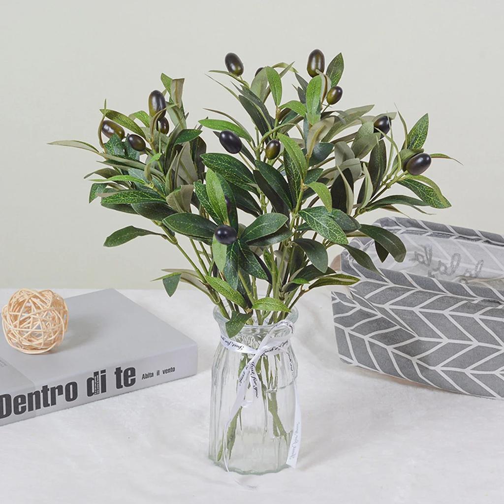 38cm Künstlicher Olivenzweig Seidenpflanzen Blume Heimdeko Fotografie Requisiten Schaumstoff Früchte Plastikstiele Unechte Olivenbaumzweige