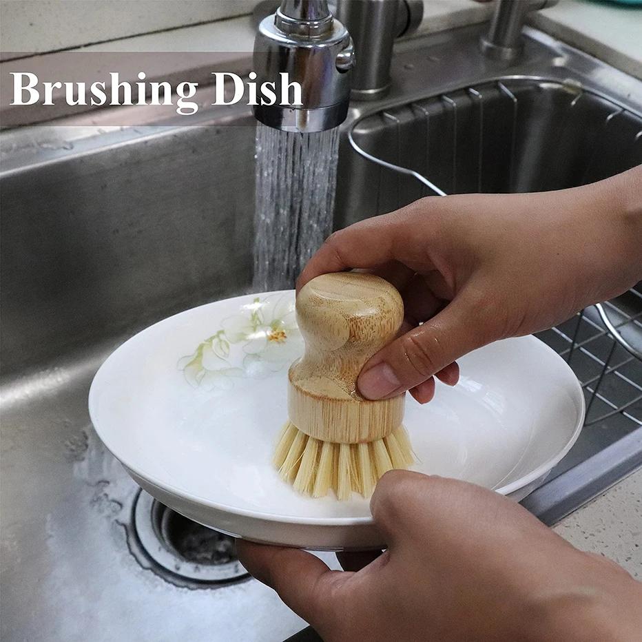 1PC Bamboo Dish Scrub Brush Soap Dish Kitchen Wooden Dish Scrubber Cleaning Brush for Washing Dish Cast Iron Pan Pot