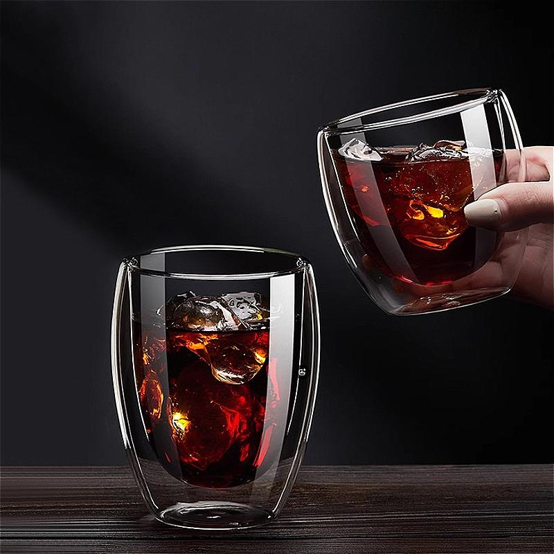 80ml/225ml/320ml Doppelwandiges Glas Tasse Kaffeetasse Hitzebeständig Teetasse Latte Mocha Kaffeetassen Wasserflasche Trinkgläser