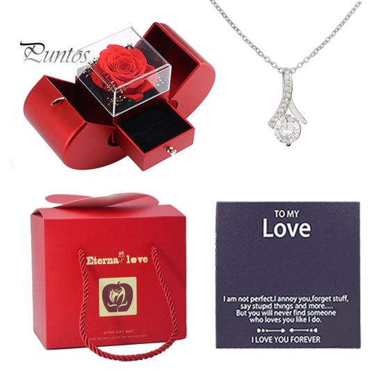 Women Necklace with Storage Case Ultralight Non-Fading Sparkling Jewelry Necklace Greeting Card Preserved Rose Gift