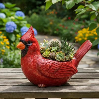 Kardinalvogel Sukkulenten-Übertopf, Harz Roter Vogel Pflanztopf mit Drainageloch, Kardinalblumen-Topf Harz Dekorative Vogel-Pflanzgefäß, Niedlicher Tier-Pflanztopf