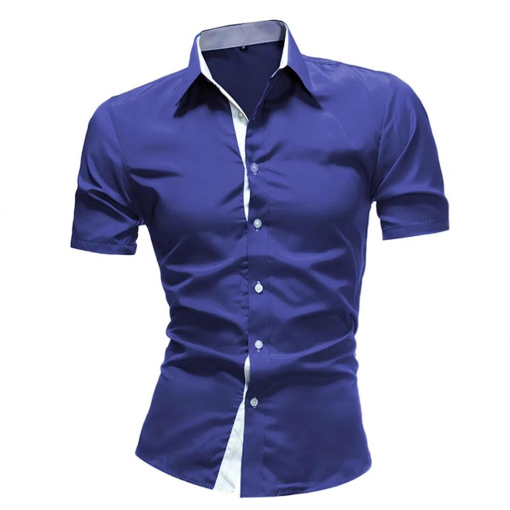 Summer Men's Fashion Short-sleeved Shirt Casual Loose Comfortable Solid Color Lapel Short-sleeved Shirt for Men