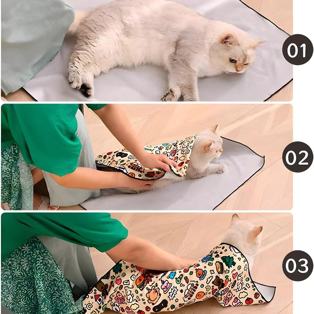 Cat Grooming Wrap Self-Adherent Cat Restraint Wrap Anti-Scratch Cat Swaddle Burrito Wrap for Nail Trimming Cat Grooming Supplies