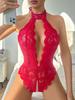 Sexy Woman Babydolls Deep V Halter Transparent Lace Teddy Bodysuit Crotchless Porn Outfit Date Erotic Pajamas Sex Underwear 18+