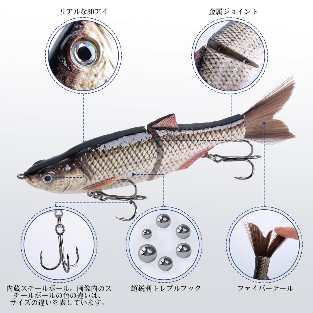 Goture Multi Jointed Swimbait Fiber Tail 4 Color Set Slow Sinking Lure for Bass Trout Pike Salmon