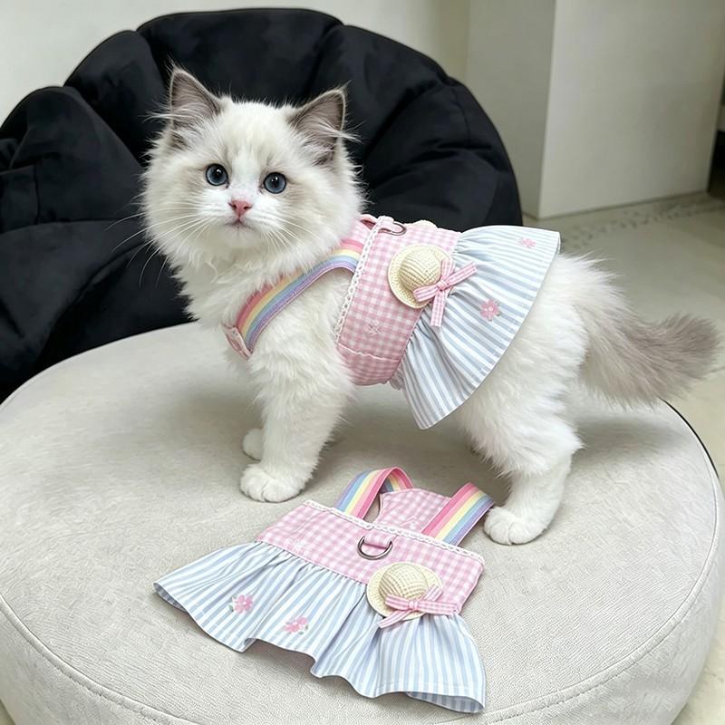 Pet Cat Dress Sweet Rainbow Strap Princess Skirt Ragdoll Golden Shaded Cats Anti-Shedding