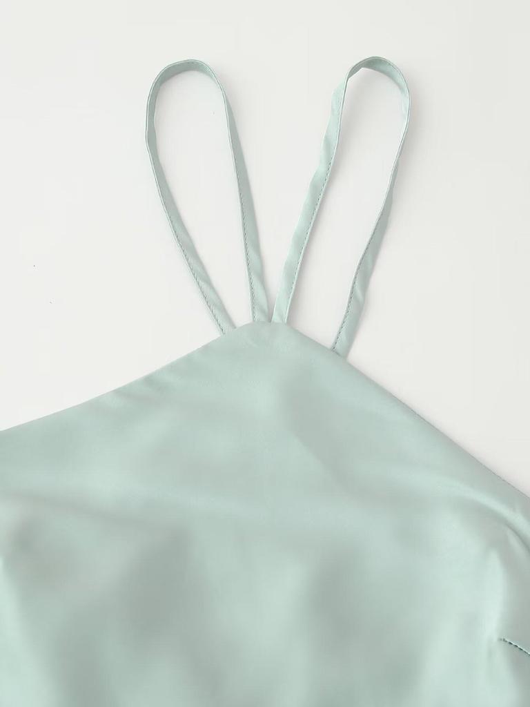 Spring 2025 Women's European & American Style Silk Satin Halter Neck Backless Dress