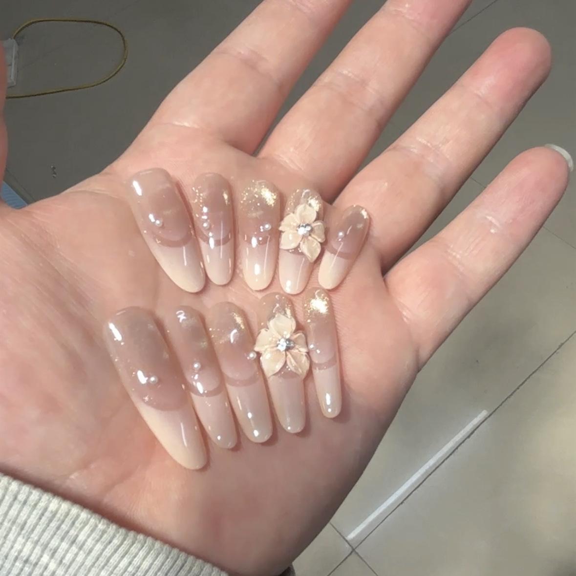 French Glass Cat Eye Nail Art - Handmade 3D Carving with Ice Crack Design S