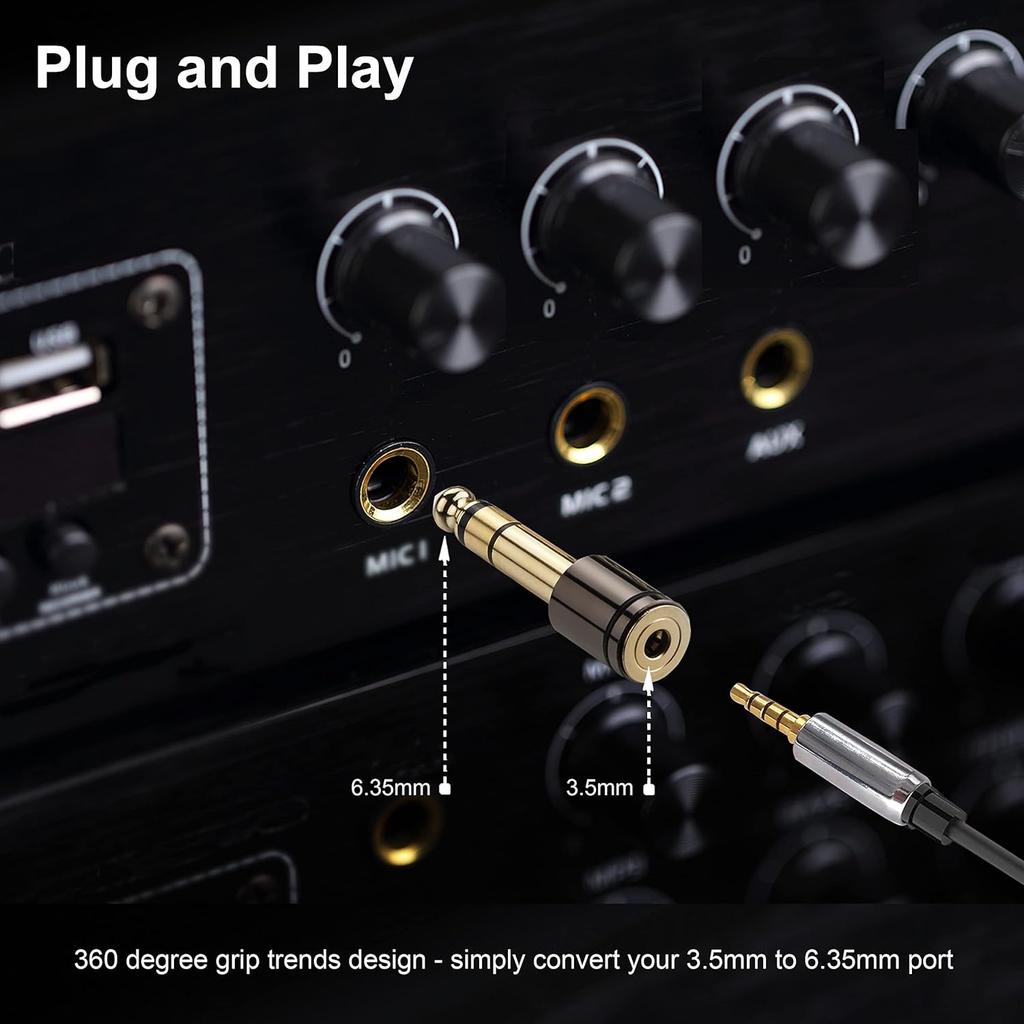 3 Pieces Stereo Audio Adapter 6.35mm 1/4 Male To 3.5mm 1/8 Female Stereo Headphone Adapter Gold Plated for Smartphones Tablets Headphone Speaker