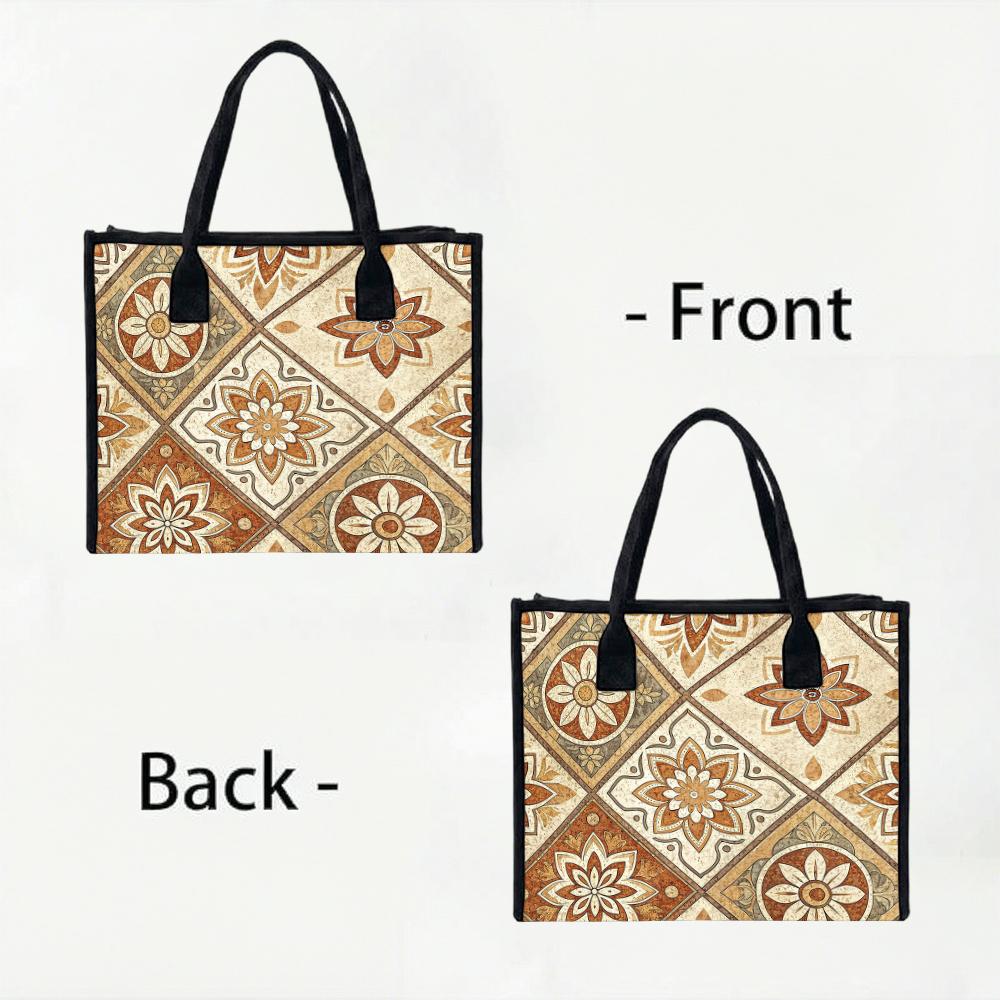 Vintage Floral Pattern Tote Bag Large Capacity Casual Portable Daily Use Shoulder Bag for Shopping Work Travel