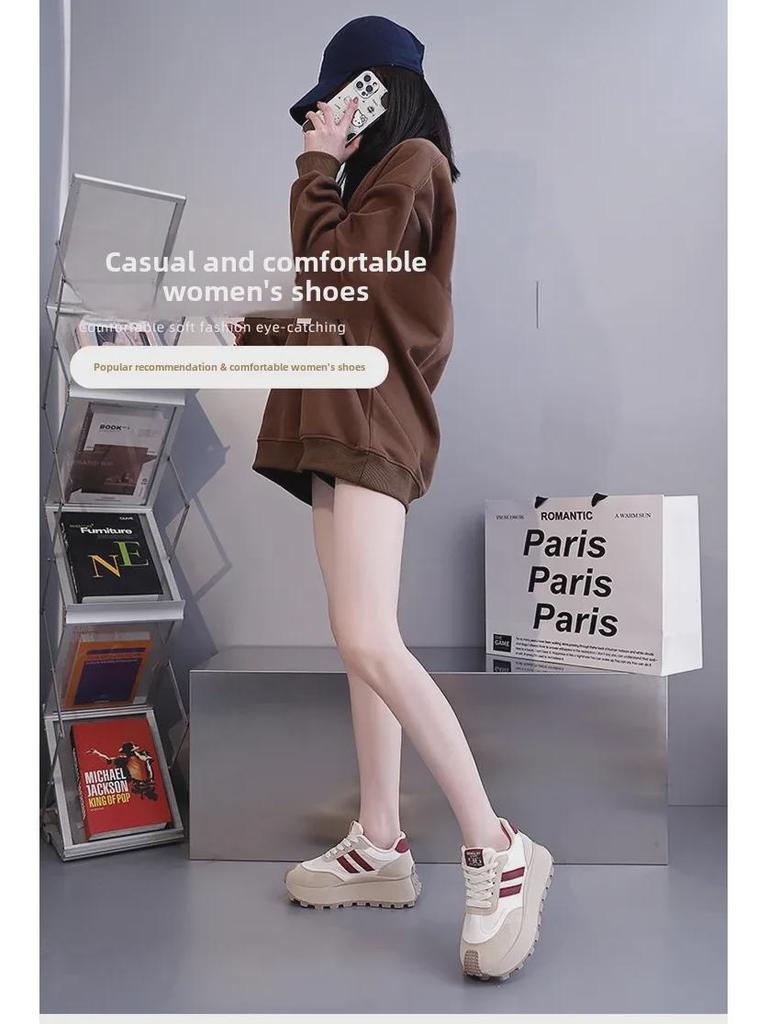 Tênis plataforma chunky femininos primavera 2025 – calçados casuais estilo retrô da moda para estudantes