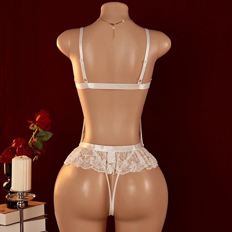 Sexy Lingerie Women Adult Transparent Teddy Babydolls Crotchless Sex Clothes Bodysuit Exotic Pajamas Deep V Open Bra Costumes
