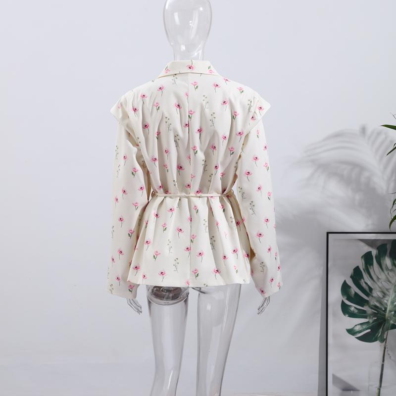 Módní květinové pásky Blejzr Kabát Dámský Ramenní vycpávky Jednořadé S klopami Dlouhý rukáv Streetová bunda 2025 Jarní sváteční párty