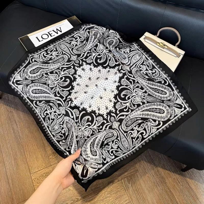 70x70cm Lightweight Cotton Silk Square Scarf With Boho Floral Print Breathable Neck Wrap Women