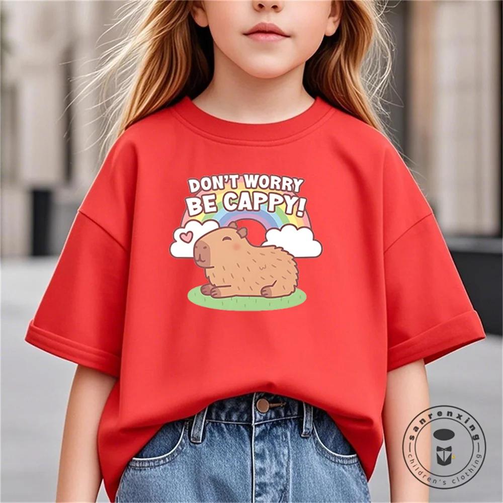 Vară Nouă Tendință Imprimeu Capibara Drăguț Tricou cu Mânecă Scurtă pentru Copii Drăguț Confortabil Versatil Tricou pentru Băiat și Fată