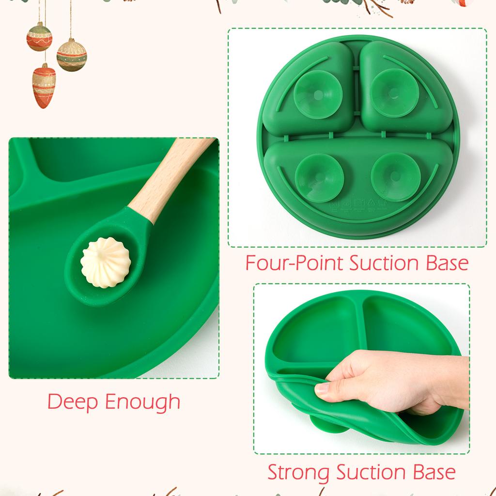 Color Kids 3PCS Children Feeding Tableware Set BPA Free Silicone Dishes Plate With Spoon Fork Training Baby Dinnerware Utensils