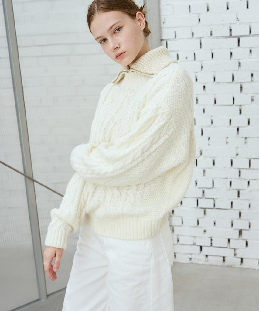 Deuloupisumeon Mohair Cable Pullover Knit [Navy]