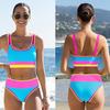 3Pcs/Set Swimsuit Set Padded No Underwire Bra High-Waist Bikini Briefs Set with Overskirt Color-Blocked Wave Pattern Bikini Set
