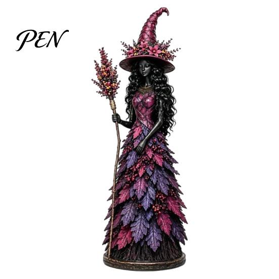 Gothic Shelf Accent Autumn Witch Figurine Statue, Resin Halloween Fall Tabletop Decor, for Home Ornament Mantel Fireplace Desk Tiered Tray Harvest