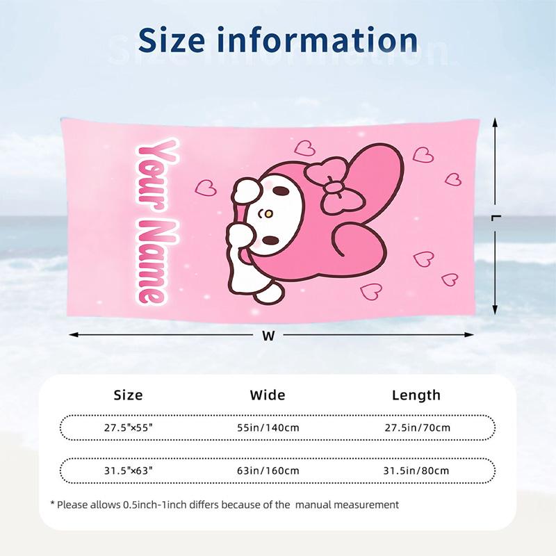 Beach Towel Custom Name Text, Quick Dry Large Towel For Beach HomeMy Melody