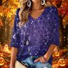 Women's V-Neck Floral Print Three-Quarter Sleeve Casual Top