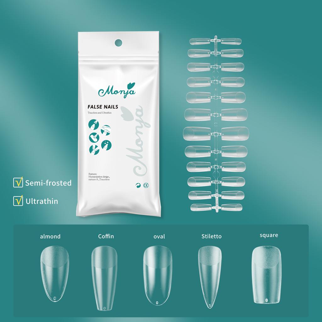 monja Kit di estensione per unghie in acrilico da 3 pezzi, lampada essiccante a LED da 6 W, colla per gel UV da 15 g, adesivo per punte finte a mandorla, quadrate opache e lunghe