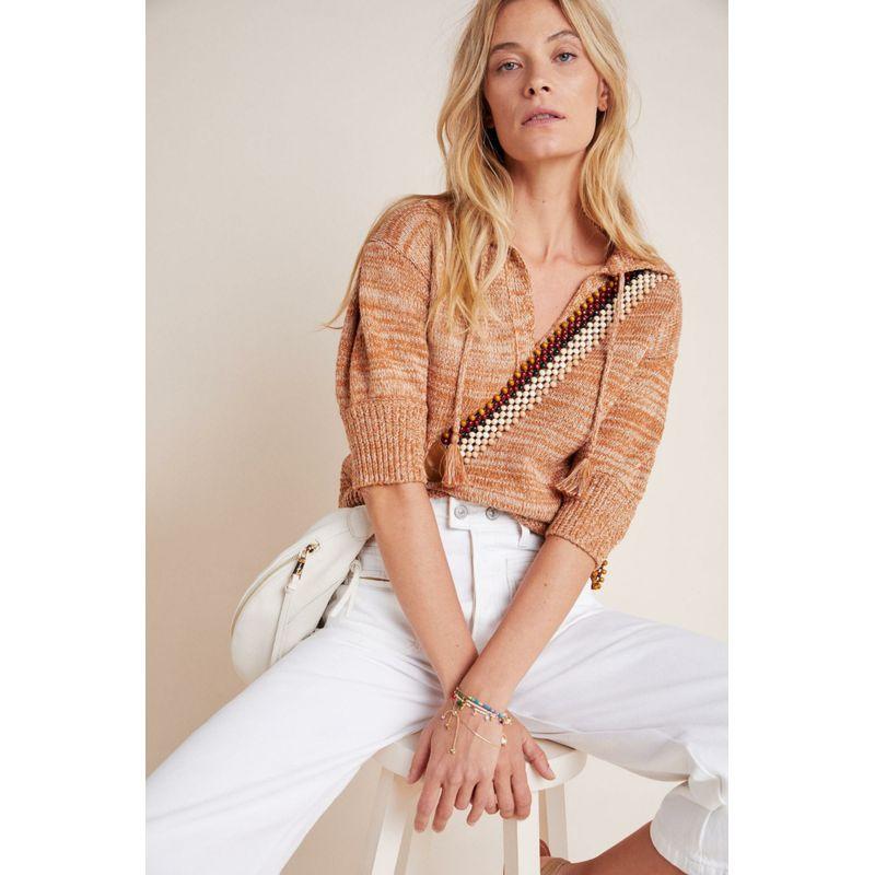 

Пуловер вязаный Carlotta с кисточками на вырезе и веревочным поло Brown Coffee Blend M