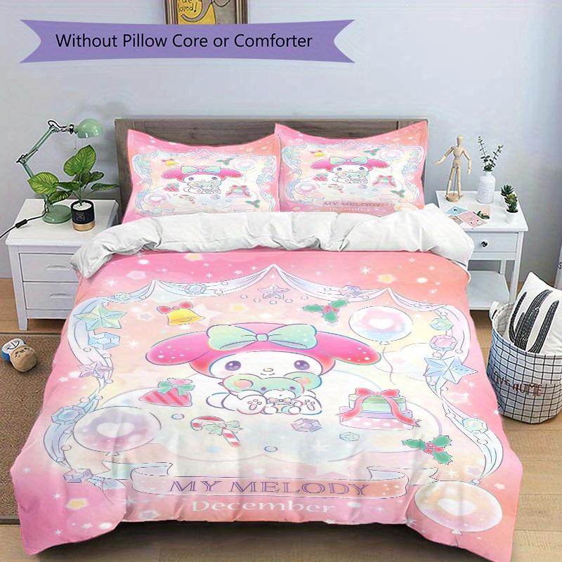 3pcs December My Melody Three-Piece Patterned Quilt Cover Set - Soft and Cozy Bedroom, Guest Room and Dorm Decorative Bedding 3-Piece Set 1 Quilt
