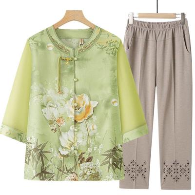 Mom's New Summer Chinese-Style Shirt Set: Stylish Grandma Top for Middle-Aged & Elderly Women