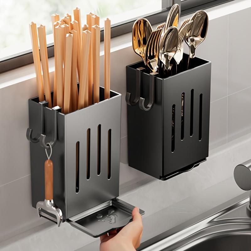 Kitchen Chopsticks Holder Multifunctional Hanging Utensil Drying Rack Hooks No Drilling Wall Mounted Spoon Fork Holders
