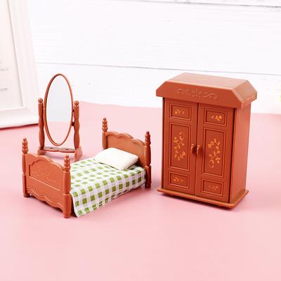 1:12 Puppenhaus Miniatur Möbel Schlafzimmer Set Bett Kommode Spiegel Schrank Modell