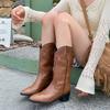 Fashion 2024 Autumn/winter Women Boot Round Toe Chunky Heels Mid-calf Boots Shoes for Women Split Leather Western Boots Knight Boots