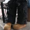 Faux Fur Furry Leg Warmers Y2k Women's Plush Stockings Fashion Lace Up Leg Warmers  Fall Winter
