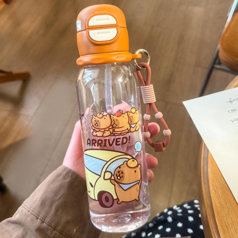 Water bottle Cartoon Kapibara plastic cup Outdoor portable cartoon sports kettle Large capacity portable children's straw cup