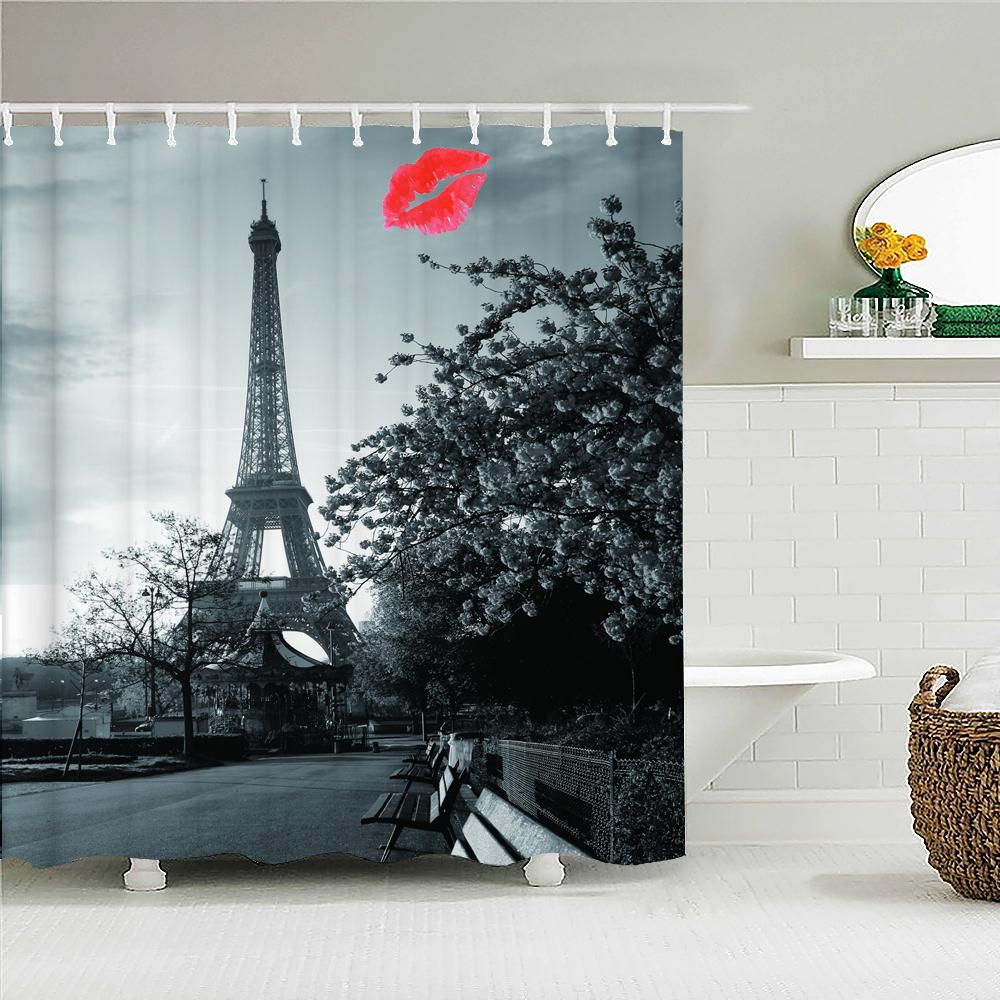 3D Print Paris Tower Bathroom Shower Curtains Waterproof Polyester Fabric With Hooks 240X180Cm Bath Screen Home Decor Curtain