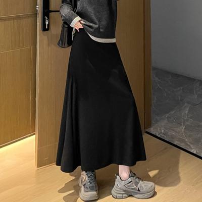 Jupe Maxi Taille Haute Couleur Unie Respirante Confortable Design Grand Ourlet Jupe Longue Accessoires de Mode