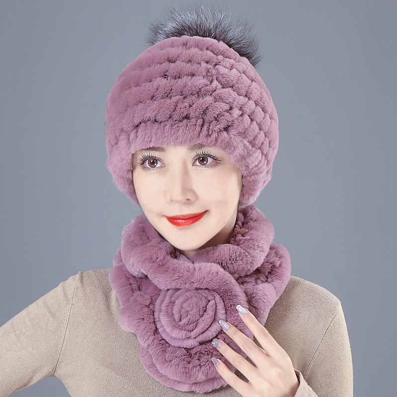 New Rex Rabbit Hair Hat Female Winter Mother Middle and Old Fur Hat Thickened Warm Rabbit Hair Plush Round Hat