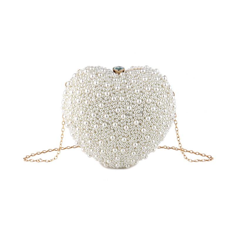 Heart Shape Women Bag Creative Handmade Heart Pearl Evening Bag Lock Weaving Packet Bag Bridal Bag Over Shoulder Bag Designer Handbag Women Bag