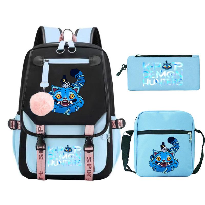 Kpop Trend Backpack Large Capacity Student School Bag Three-Piece Pencil Case Casual Shoulder Bag