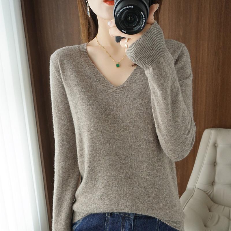 Sweaters Women Casual V-neck Solid Jumpers Pullovers Spring Autumn Womens Sweater Cashmere Knitwear Bottoming Shirt