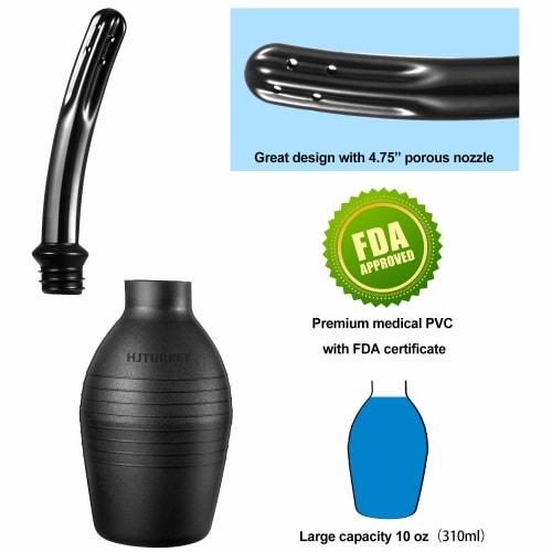 10 oz Enema Bulb Kit with Storage Bag- Anal or Vaginal Silicone Douche for Men or Women - Comfortable Cleaner (Black)
