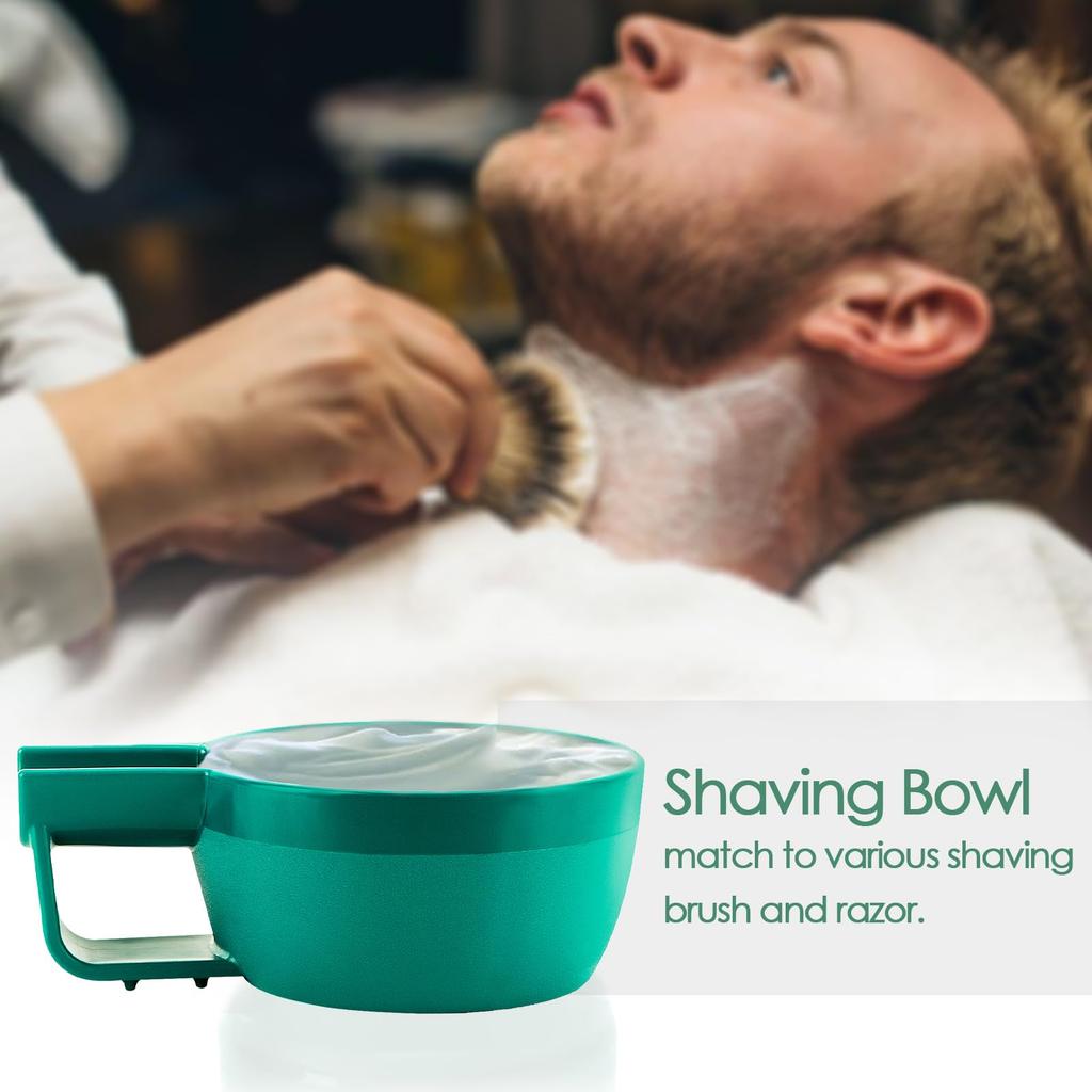 Linkidea Plastic Shaving Soap Bowl with Wide Large Easy Lather Wet Razor Shaving Cream Bowl for Men Non-Slip Handle, Mouth, Capacity, Ridges, (Green)