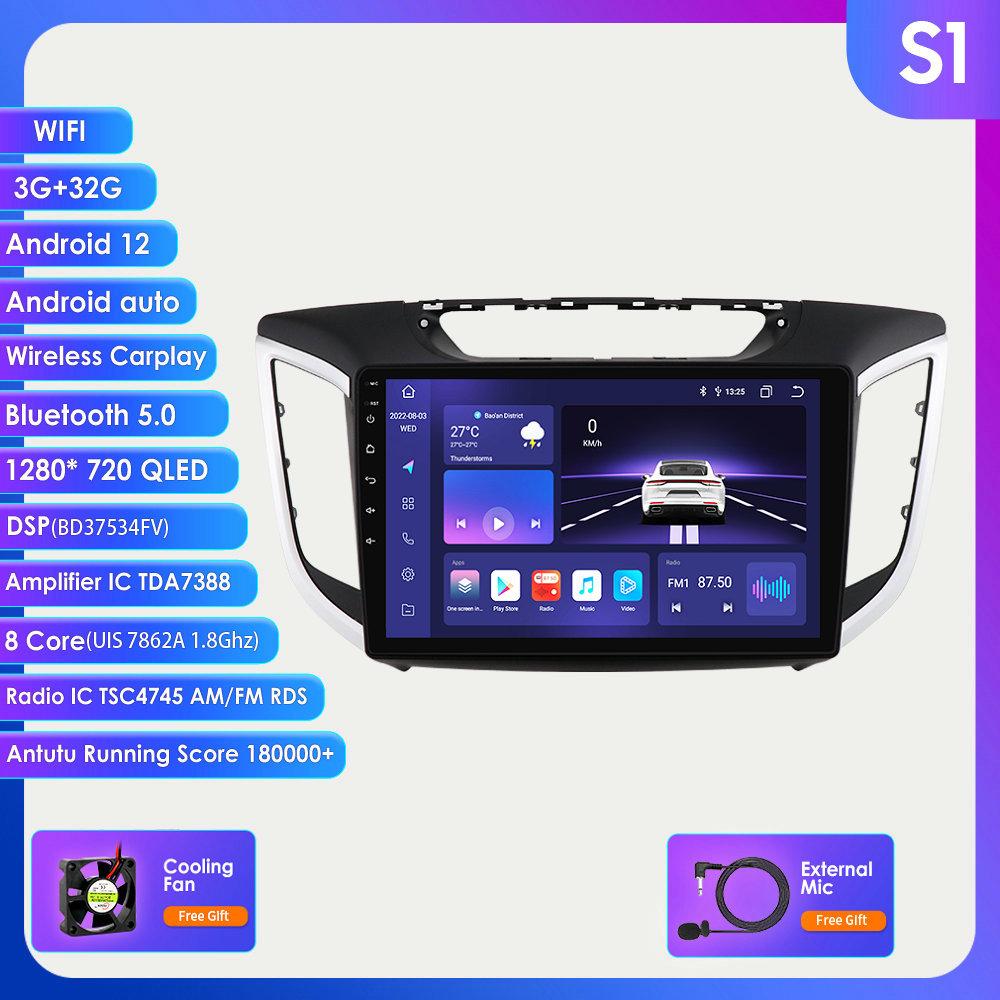 Hizpo 8+128 Android 12 Radio auto pentru Hyundai Creta IX25 2015 2016 2017 2018 2019 Player video multimedia Navigație GPS 2din Carplay 4G SWC Unitate principală